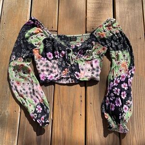 Urban Outfitters UO Myra Printed Lace-Up Crop Top XS